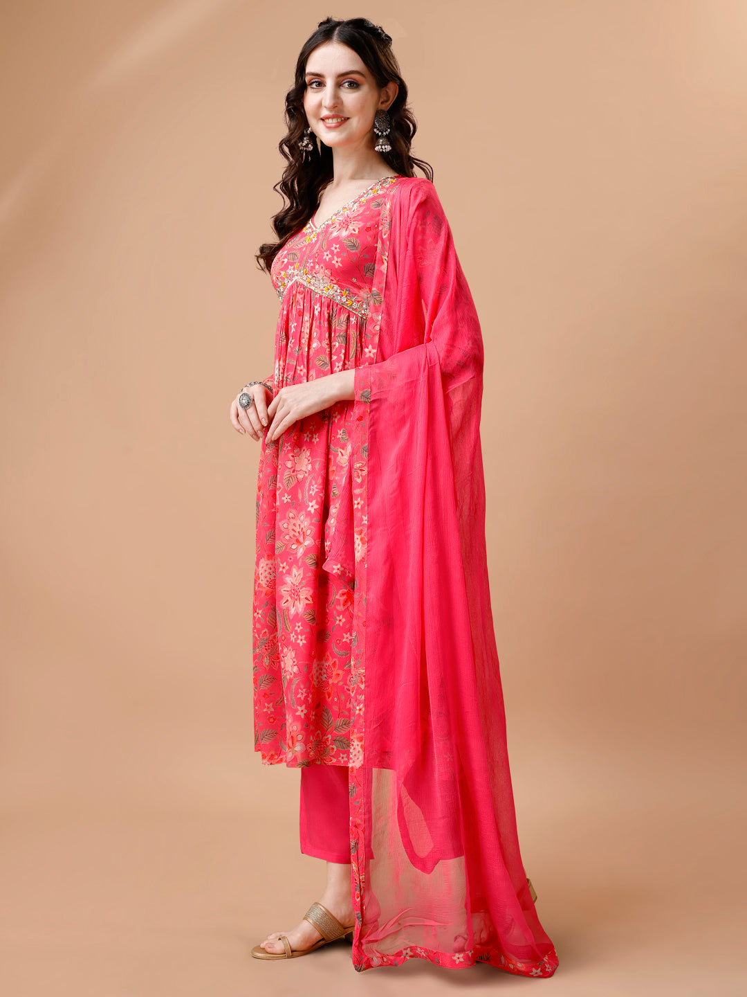Pink Floral Printed Alia Cut Kurta Suit Set Product vendor