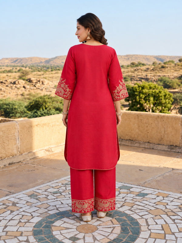 Pink Mul Chanderi Embroidered Kurta Set