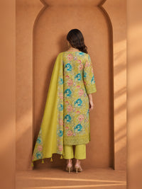 Mehendi Green Floral Printed Kurta Pant Set with Dupatta