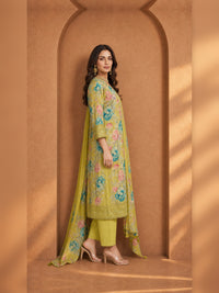Mehendi Green Floral Printed Kurta Pant Set with Dupatta