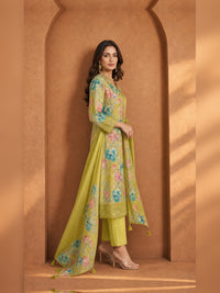 Mehendi Green Floral Printed Kurta Pant Set with Dupatta