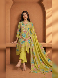 Mehendi Green Floral Printed Kurta Pant Set with Dupatta