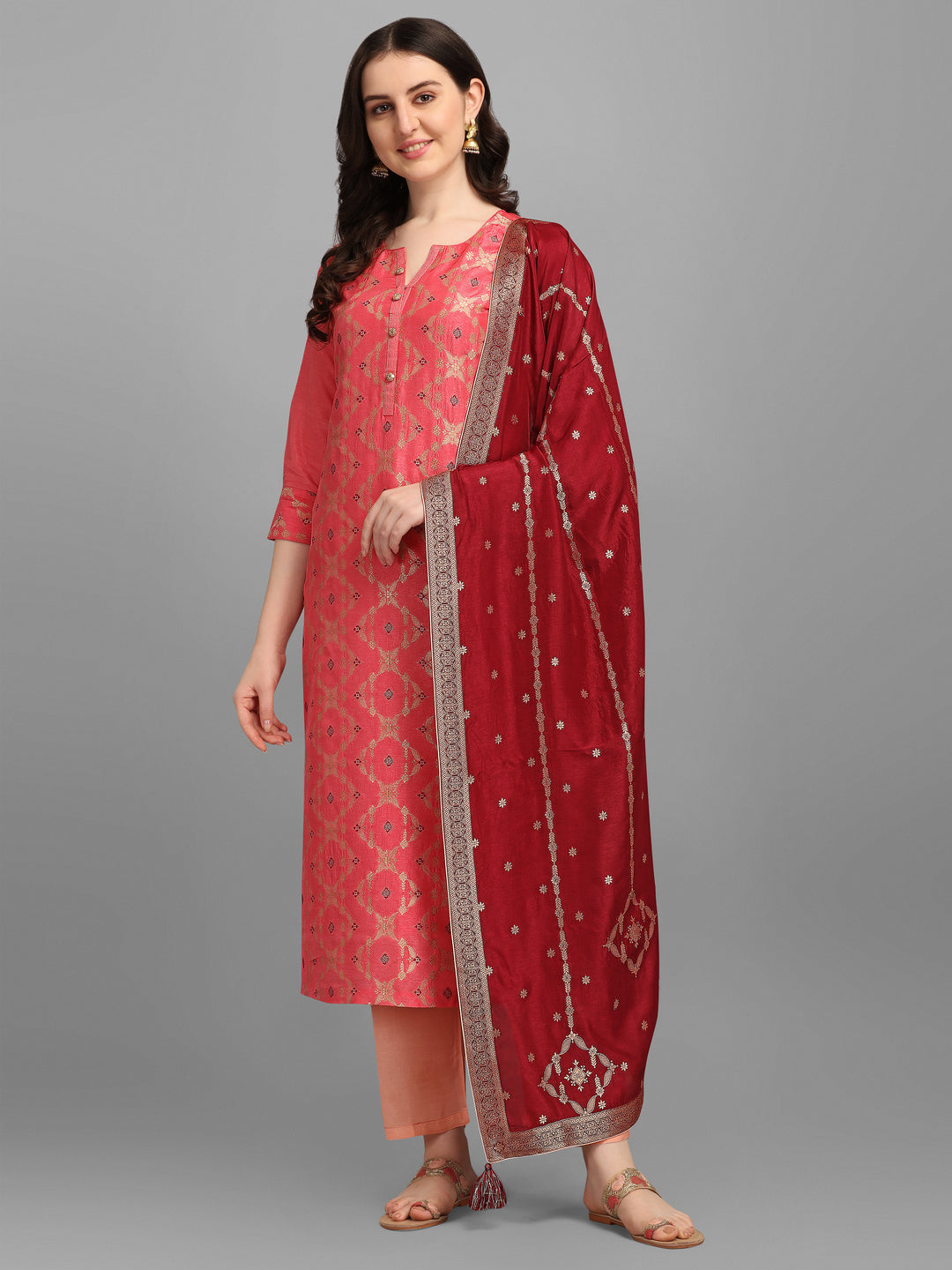 Pink Meena Jacquard Kurta Suit Set Product vendor