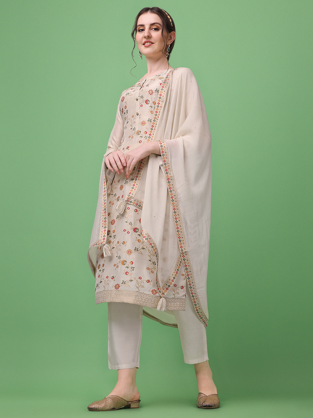 Cream Meena Jacquard Kurta Suit Set Product vendor