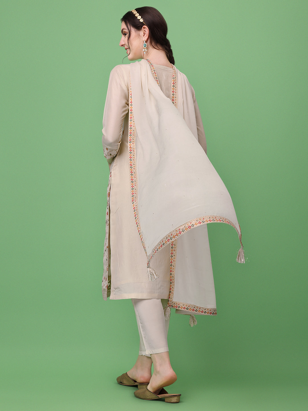 Cream Meena Jacquard Kurta Suit Set Product vendor