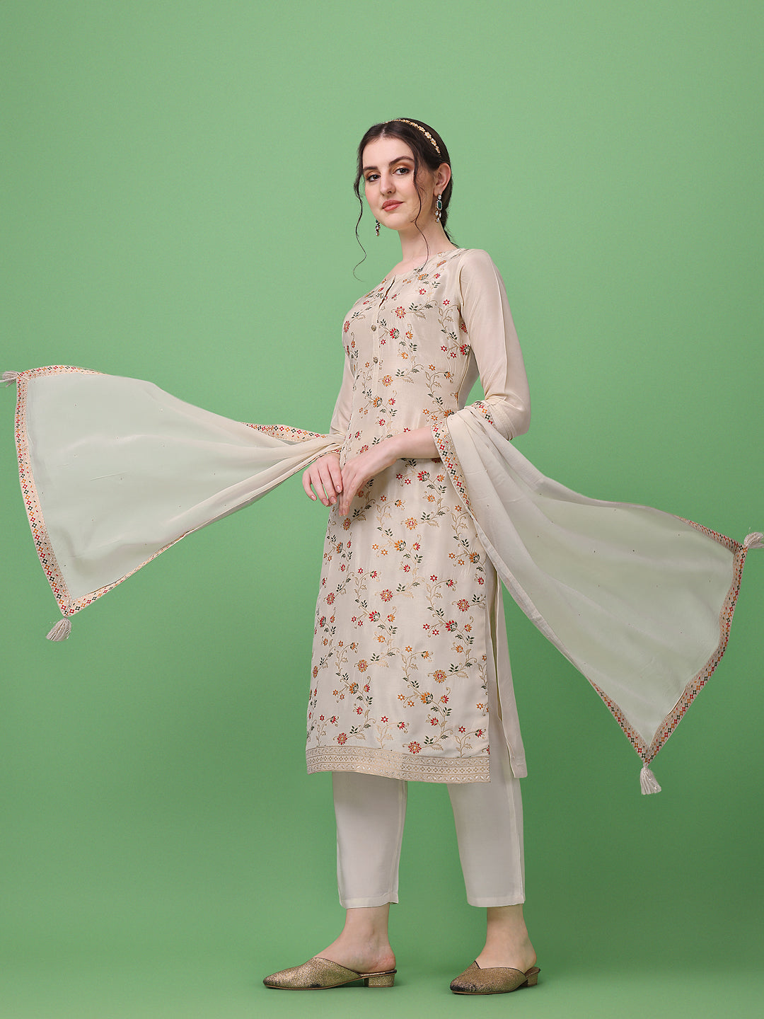 Cream Meena Jacquard Kurta Suit Set Product vendor