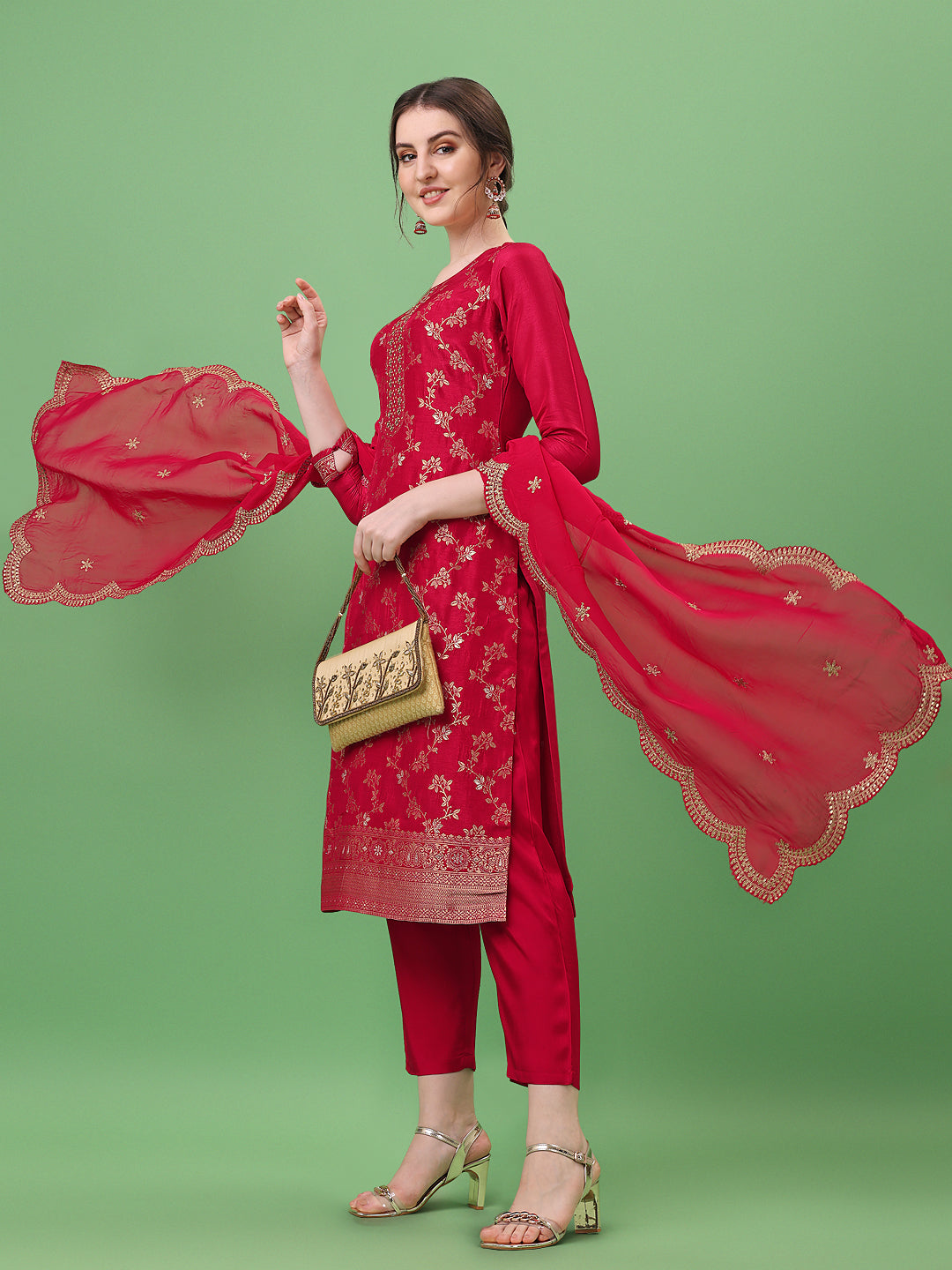 Red Jacquard Kurta Suit Set Product vendor