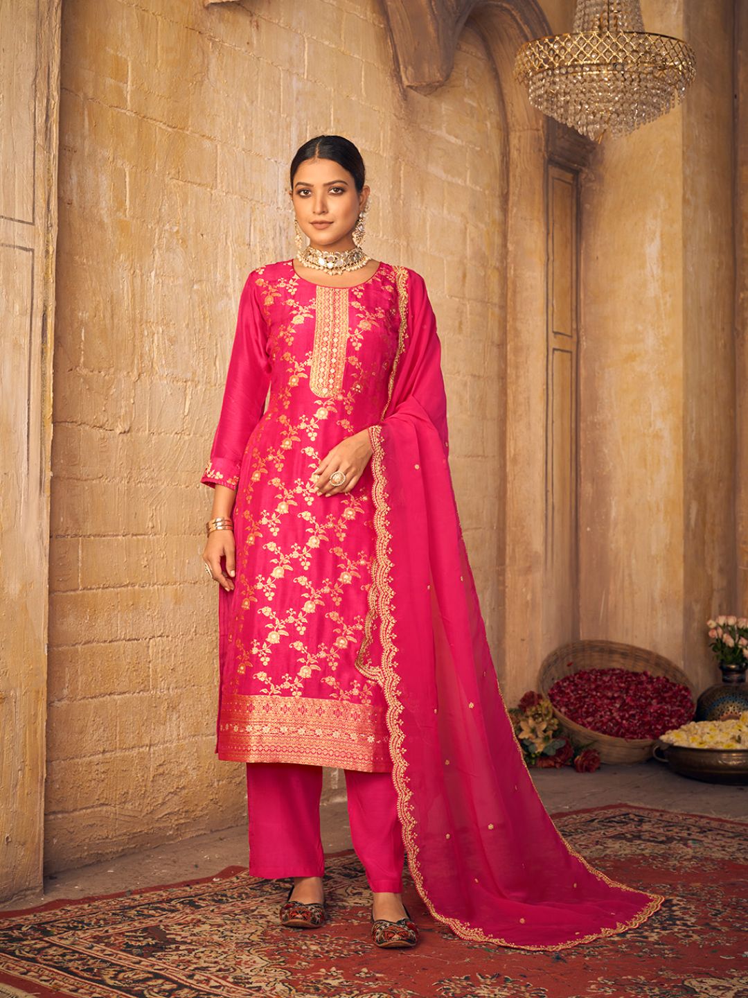 Pink Jacquard Kurta Suit Set Product vendor