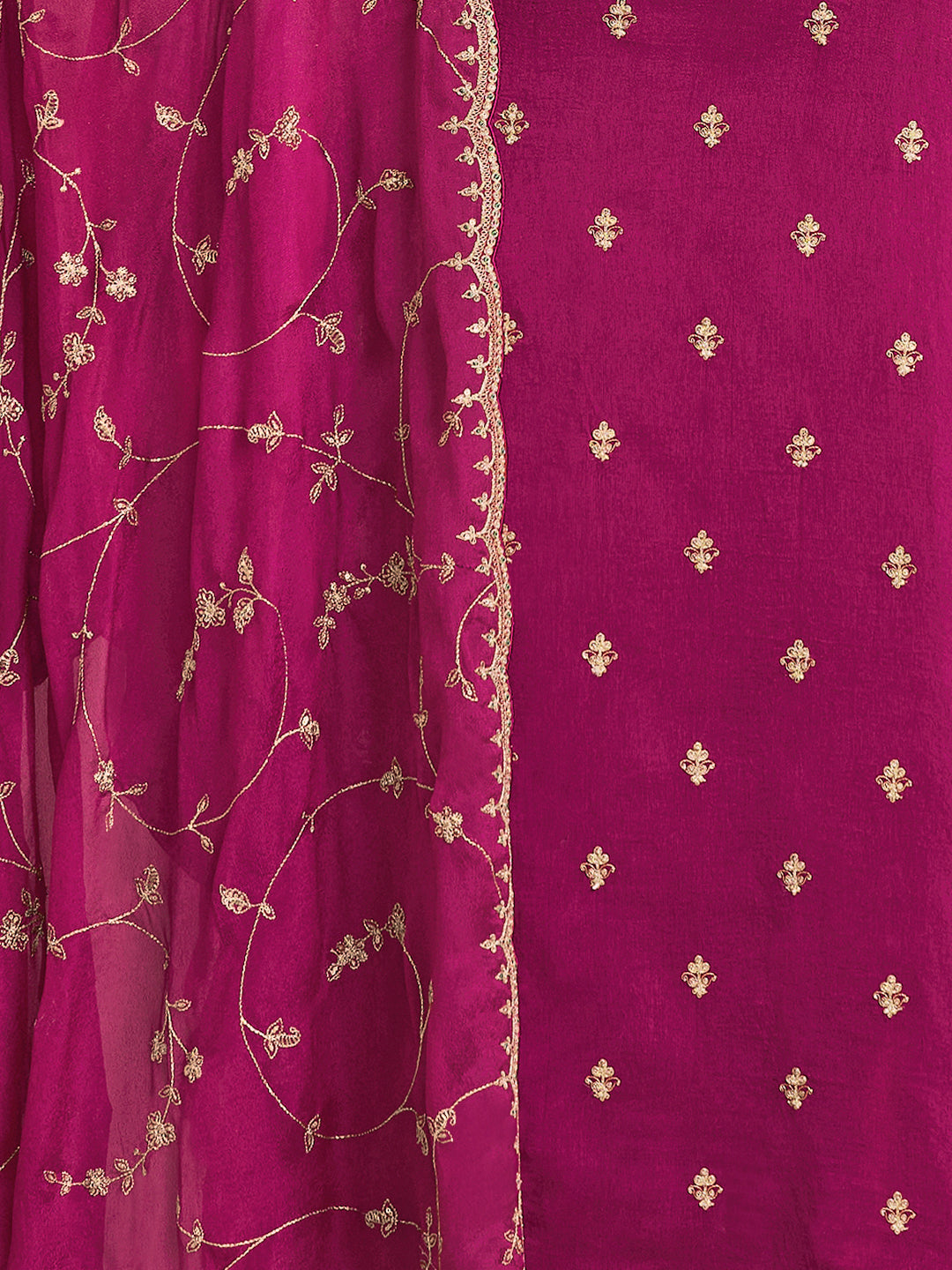 Magenta Embroidery Straight Kurta With Dyed Trousers And Embroidery Dupatta