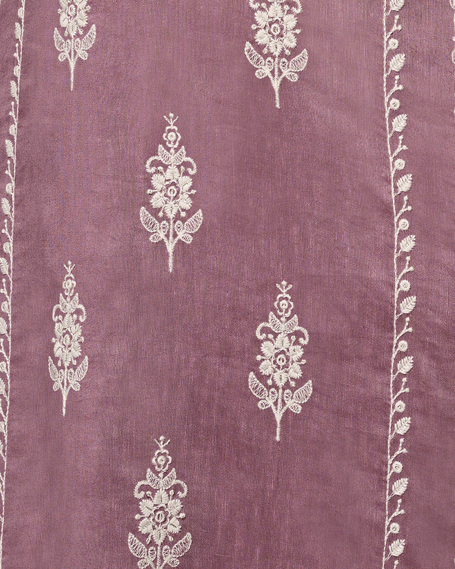 Lavender Thread Embroidery Straight Kurta With Dyed Trousers And Embroidery Dupatta