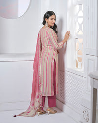 Pink Embroidery With Printed Straight Kurta With Dyed Trousers And Printed Dupatta