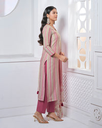 Pink Embroidery With Printed Straight Kurta With Dyed Trousers And Printed Dupatta