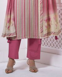 Pink Embroidery With Printed Straight Kurta With Dyed Trousers And Printed Dupatta