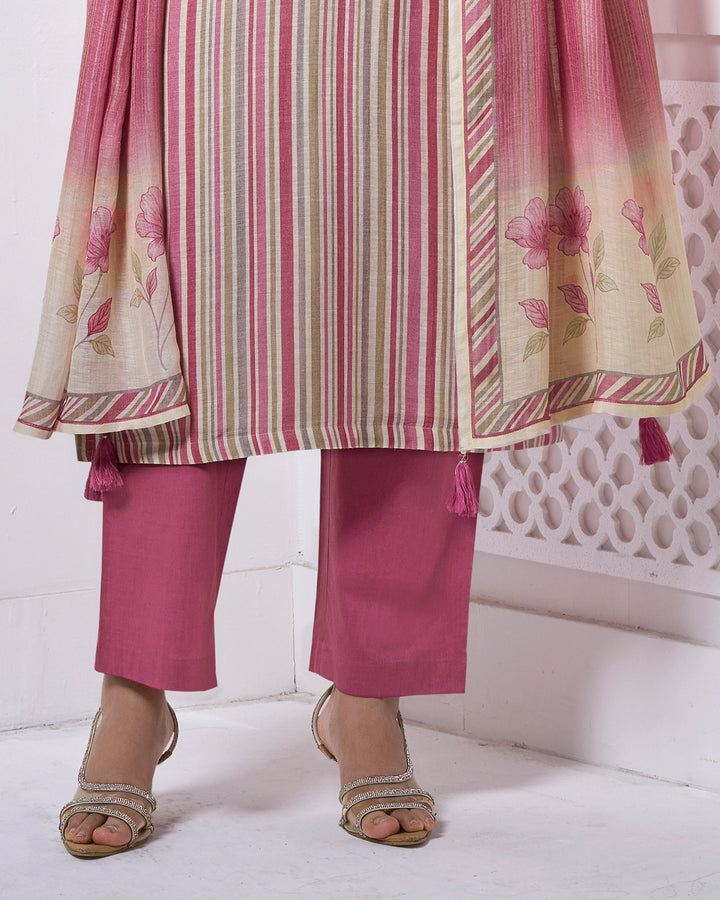 PINK EMBROIDERY WITH PRINTED STRAIGHT KURTA WITH DYED TROUSERS AND PRINTED DUPATTA