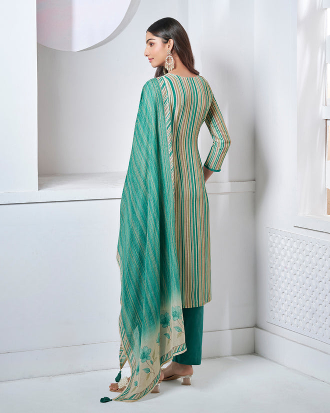 Green Embroidery With Printed Straight Kurta With Dyed Trousers And Printed Dupatta