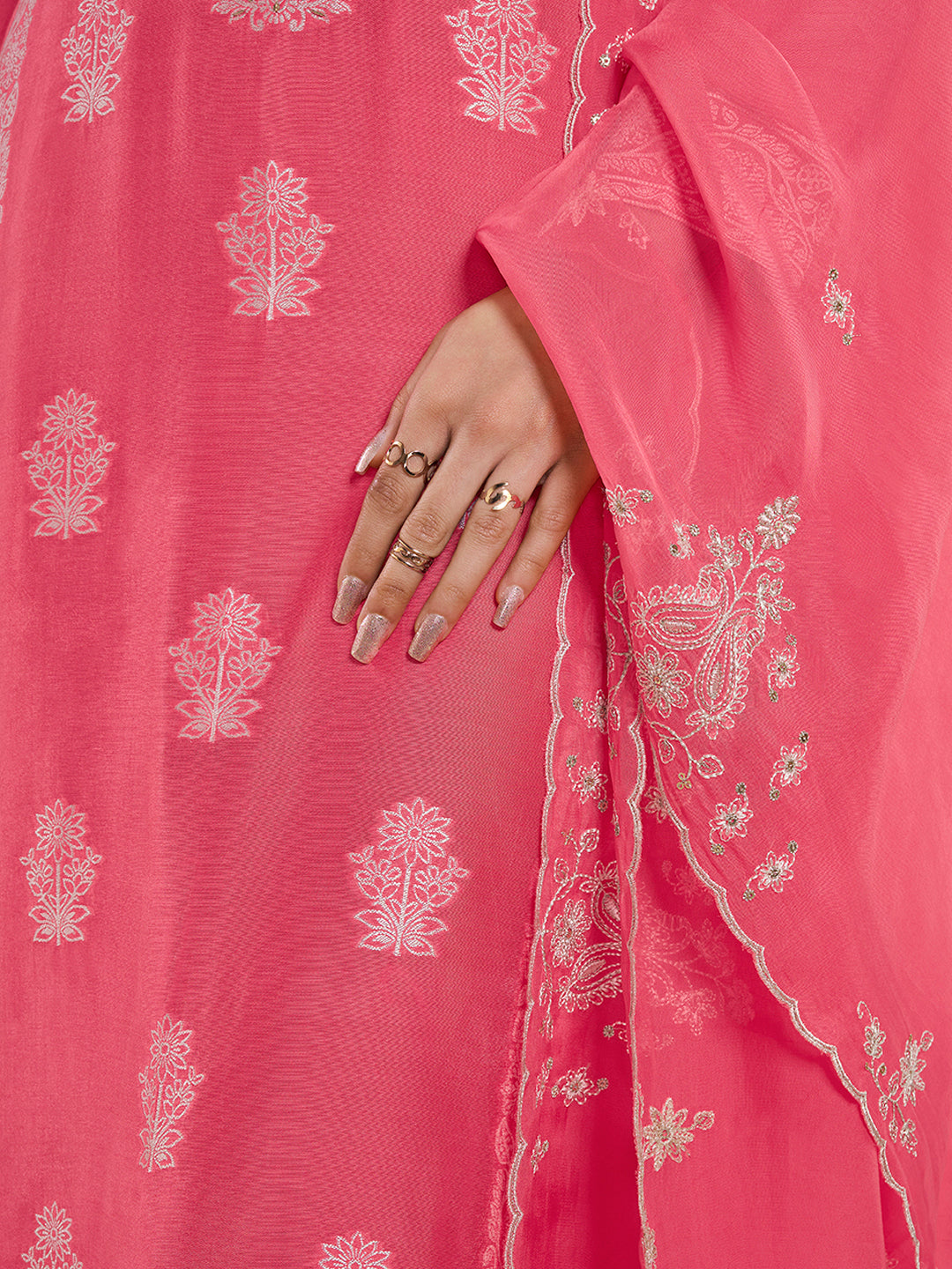 Pink Muslin Jacquard Kurta Suit Set with HandCrafted Buttons Product vendor