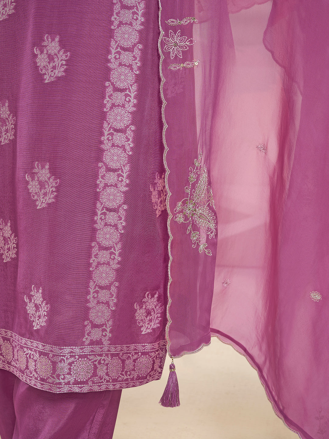 Light Plum Muslin Jacquard Kurta Suit Set with HandCrafted Buttons Product vendor