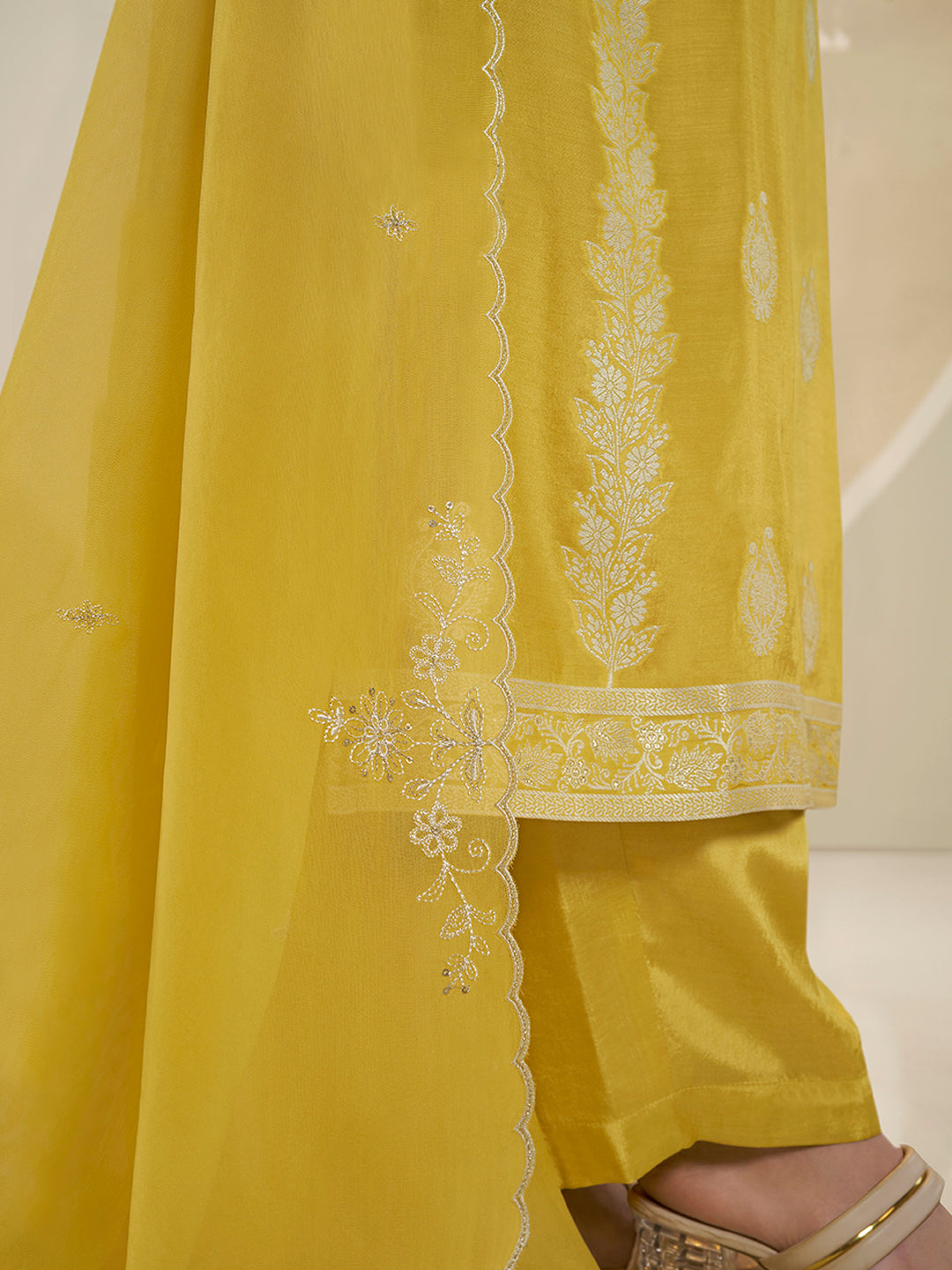Yellow Muslin Jacquard Kurta Suit Set with HandCrafted Buttons Product vendor