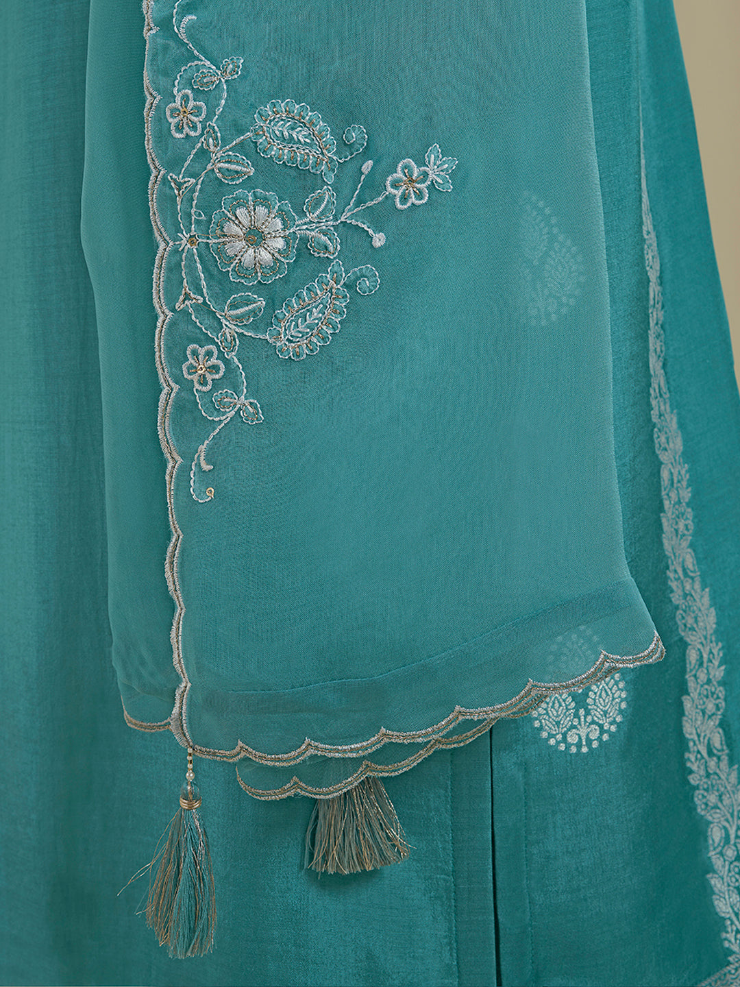 See Green Muslin Jacquard Kurta Suit Set with HandCrafted Buttons Product vendor