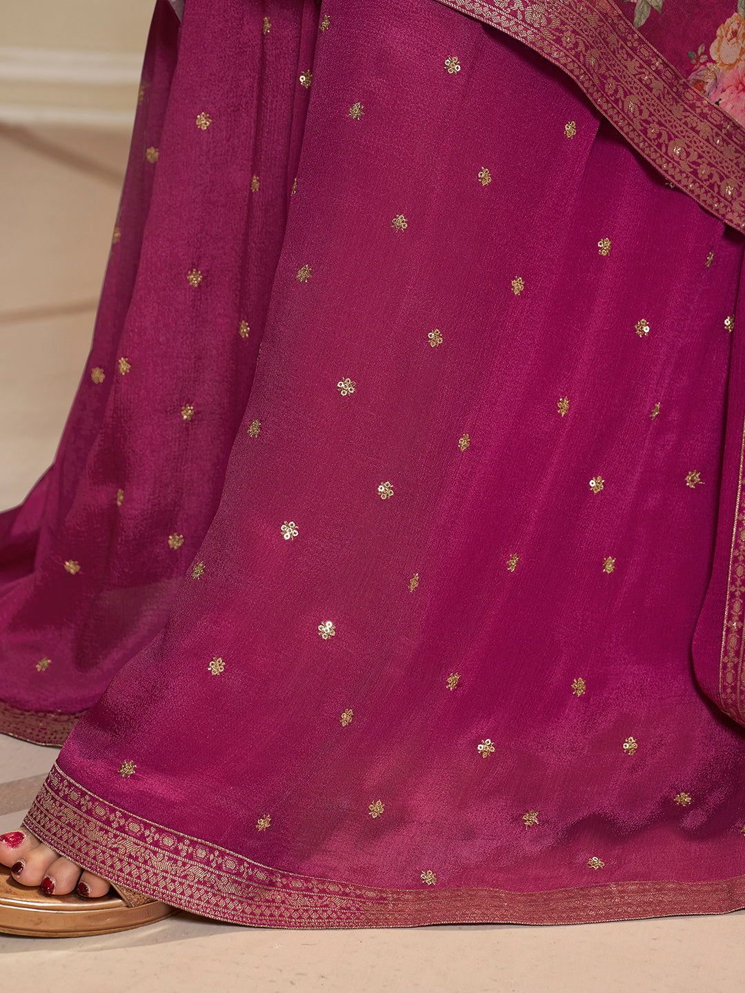Hot Pink Dola Jacquard Digital Floral Printed Sharara Suit Set Product vendor