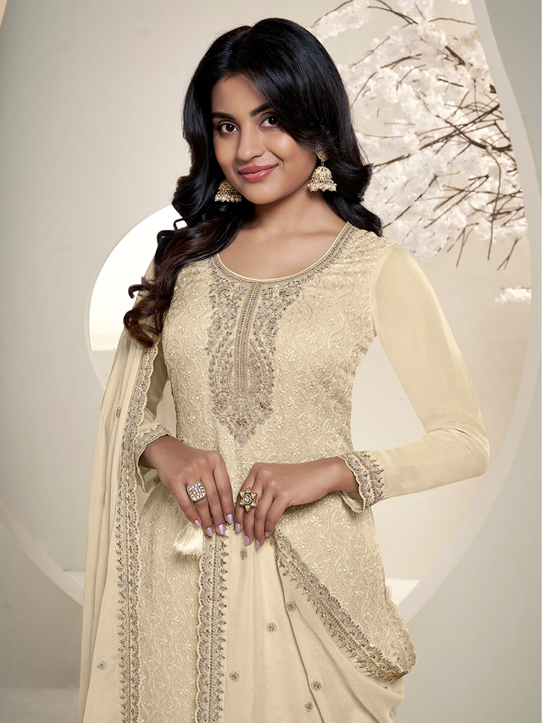 Copy of Pink Floral Pattern Schiffli Thread & Sequins Embroidery Kurta Suit Set Product vendor