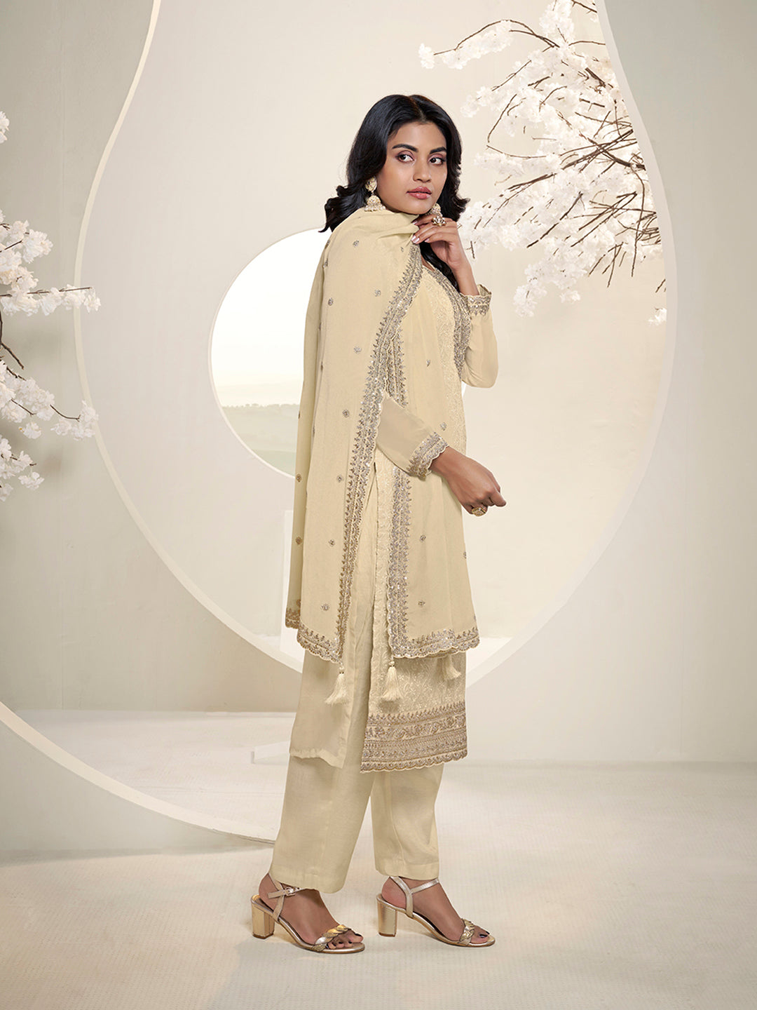 Copy of Pink Floral Pattern Schiffli Thread & Sequins Embroidery Kurta Suit Set Product vendor