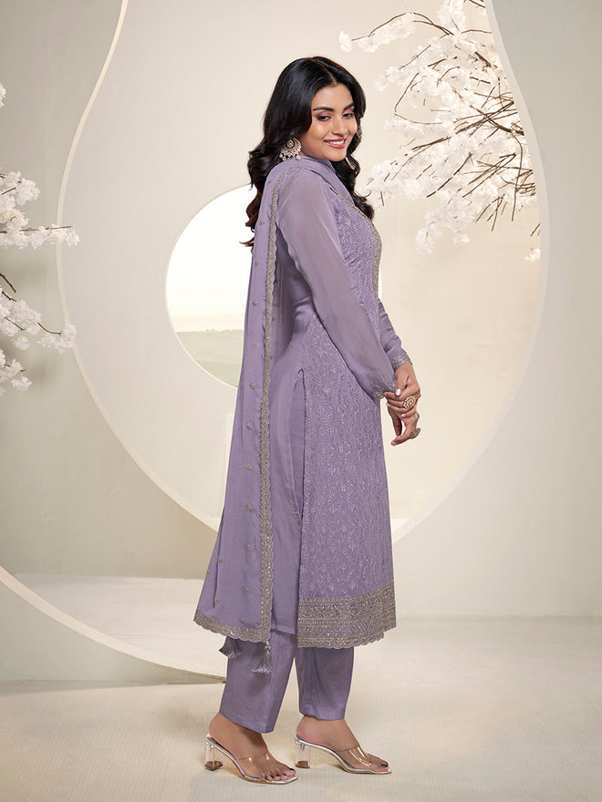 Copy of Off White Floral Pattern Schiffli Thread & Sequins Embroidery Kurta Suit Set Product vendor