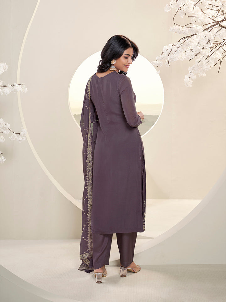 Dark Purple Lucknowi Thread & Sequins Embroidery Kurta Suit Set Product vendor