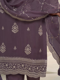 Dark Purple Lucknowi Thread & Sequins Embroidery Kurta Suit Set Product vendor