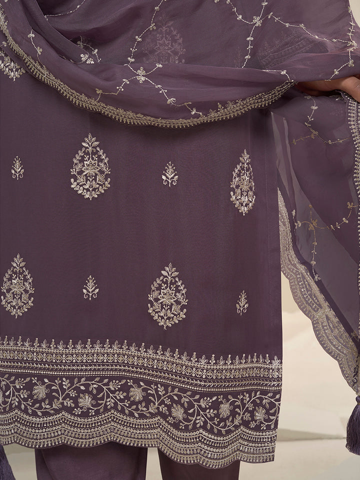Dark Purple Lucknowi Thread & Sequins Embroidery Kurta Suit Set Product vendor