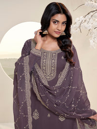 Dark Purple Lucknowi Thread & Sequins Embroidery Kurta Suit Set Product vendor