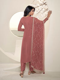 Metallic Peach Lucknowi Thread & Sequins Embroidery Kurta Suit Set Product vendor