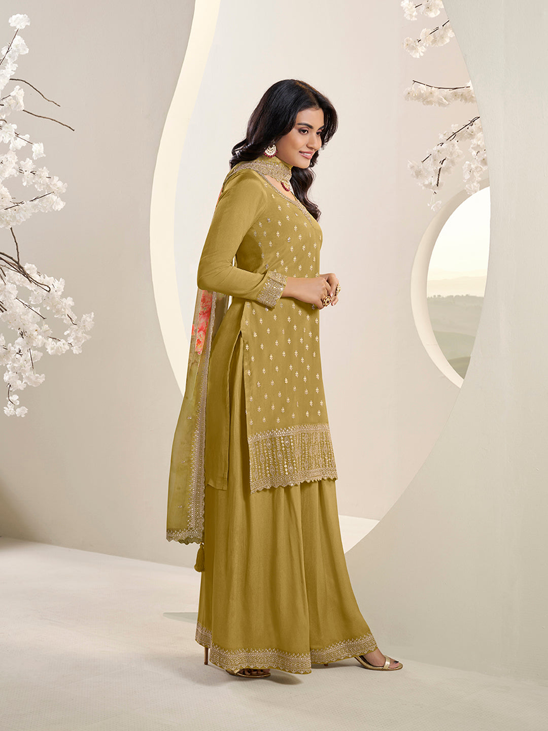 Meganta Butti Floral pattern Sequins Embroidered Sharara Suit Set Product vendor