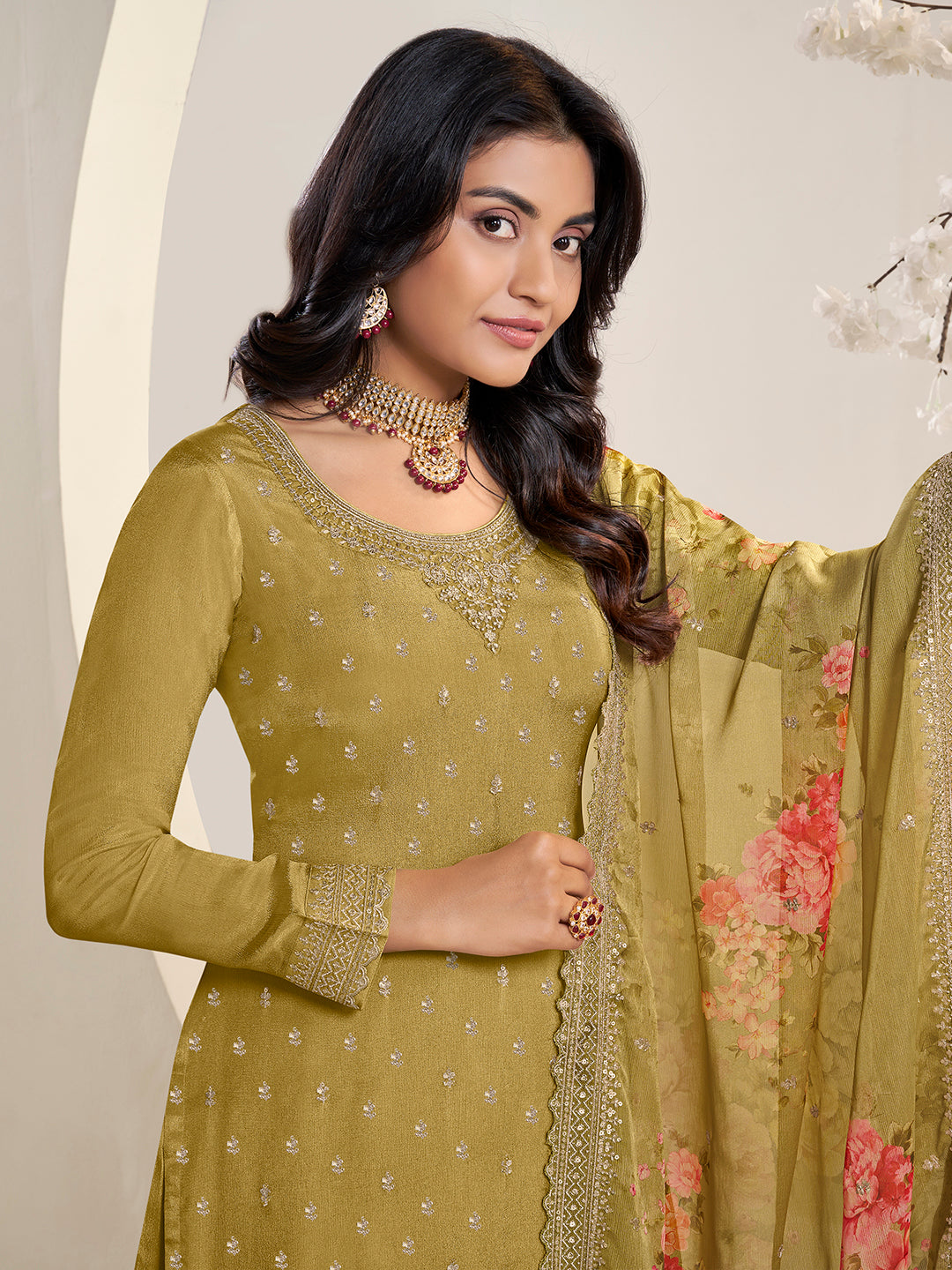 Meganta Butti Floral pattern Sequins Embroidered Sharara Suit Set Product vendor