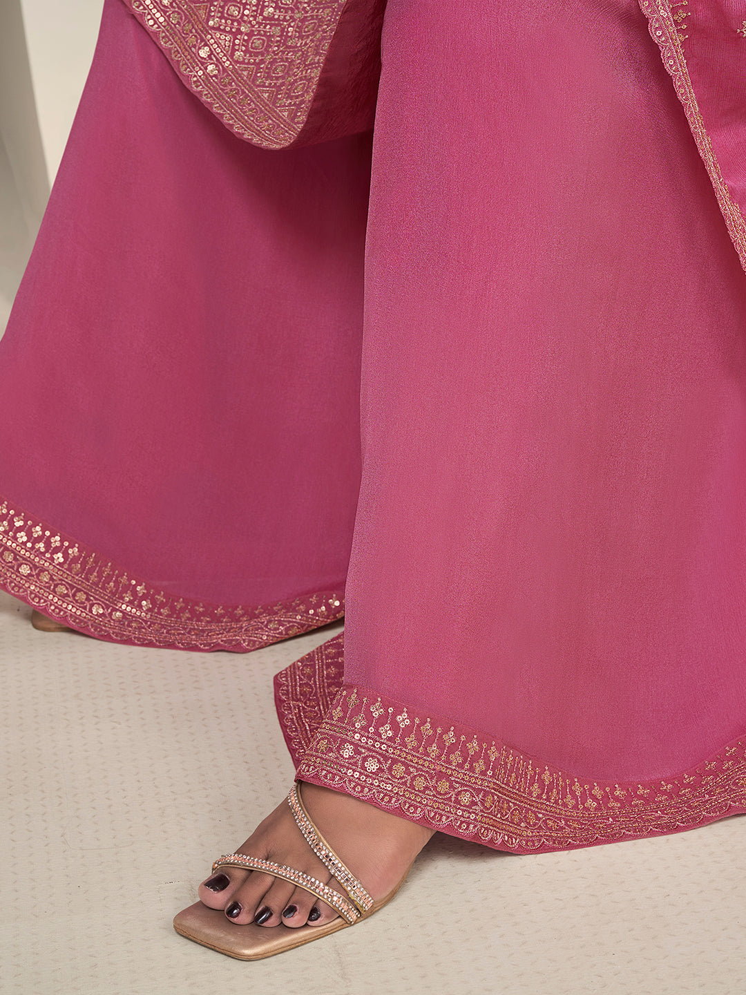 Pink Butti Floral pattern Sequins Embroidered Sharara Suit Set Product vendor