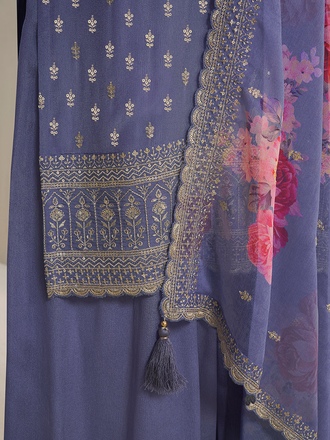 Purple Butti Floral pattern Sequins Embroidered Sharara Suit Set Product vendor