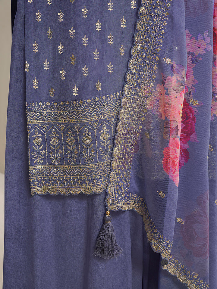 Purple Butti Floral pattern Sequins Embroidered Sharara Suit Set Product vendor