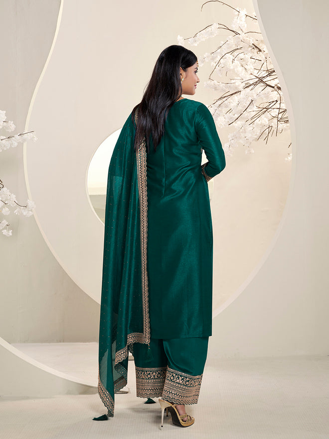 Dark Teal Green Designer Top Adorned with Exquisite Embroidered Palazzo Suit Set Product vendor