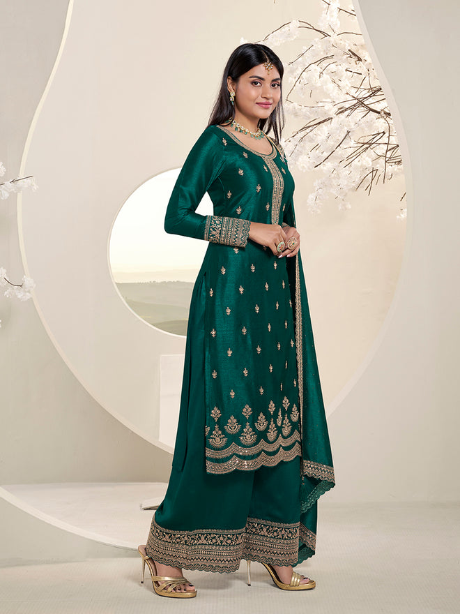 Dark Teal Green Designer Top Adorned with Exquisite Embroidered Palazzo Suit Set Product vendor