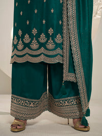 Dark Teal Green Designer Top Adorned with Exquisite Embroidered Palazzo Suit Set Product vendor