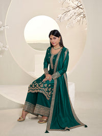Dark Teal Green Designer Top Adorned with Exquisite Embroidered Palazzo Suit Set Product vendor