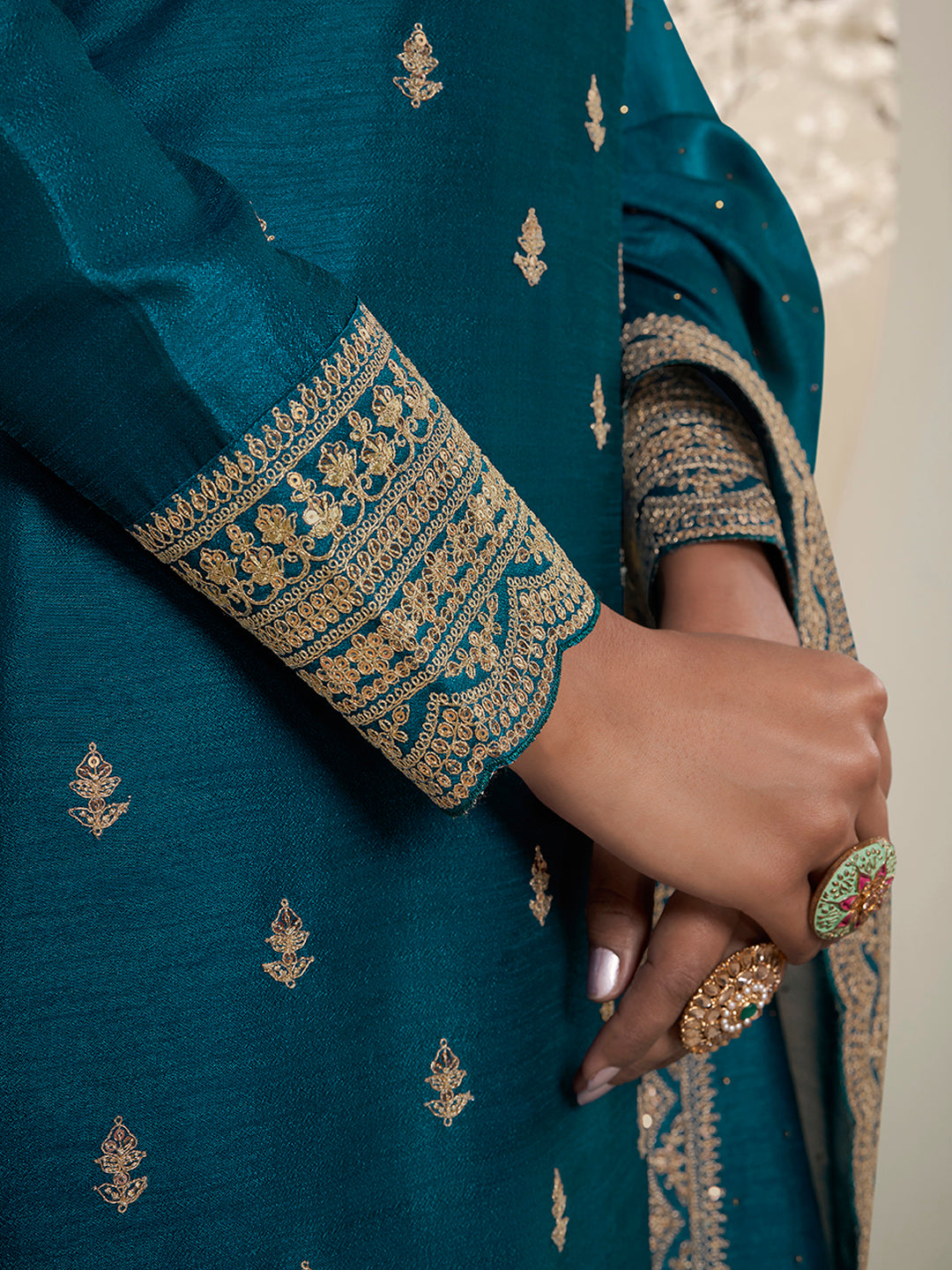 Dark Teal Blue Designer Top Adorned with Exquisite Embroidered Palazzo Suit Set Product vendor