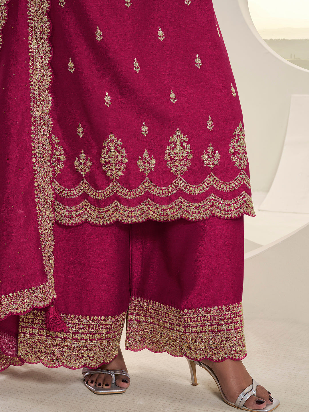Rani Pink Designer Top Adorned with Exquisite Embroidered Palazzo Suit Set Product vendor