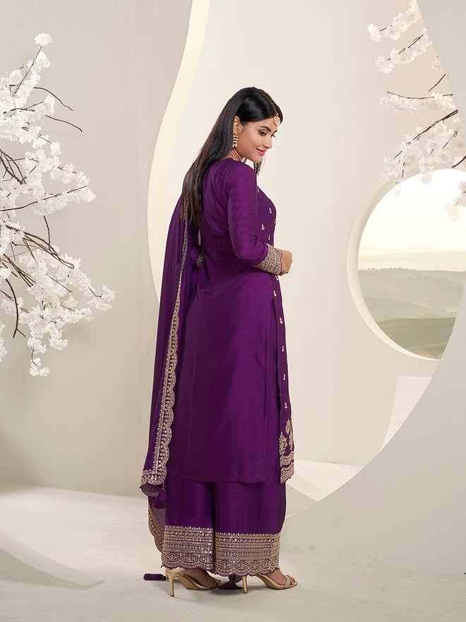 Purple Designer Top Adorned with Exquisite Embroidered Palazzo Suit Set Product vendor