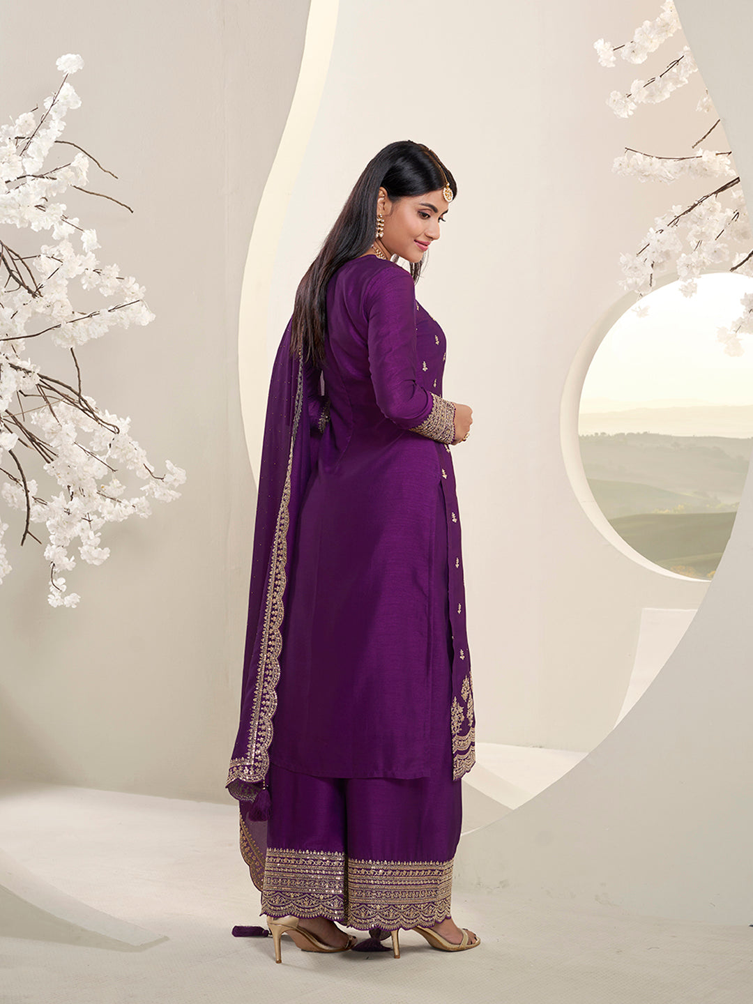 Purple Designer Top Adorned with Exquisite Embroidered Palazzo Suit Set Product vendor