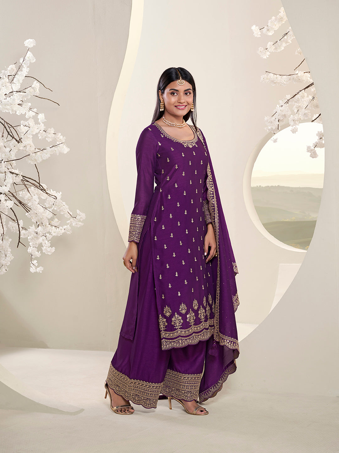 Purple Designer Top Adorned with Exquisite Embroidered Palazzo Suit Set Product vendor