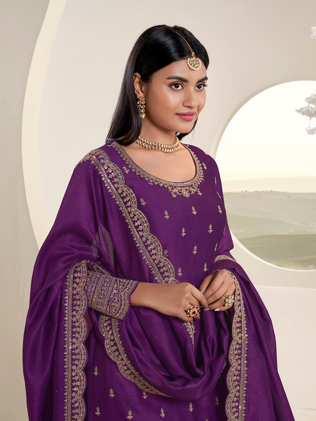 Purple Designer Top Adorned with Exquisite Embroidered Palazzo Suit Set Product vendor