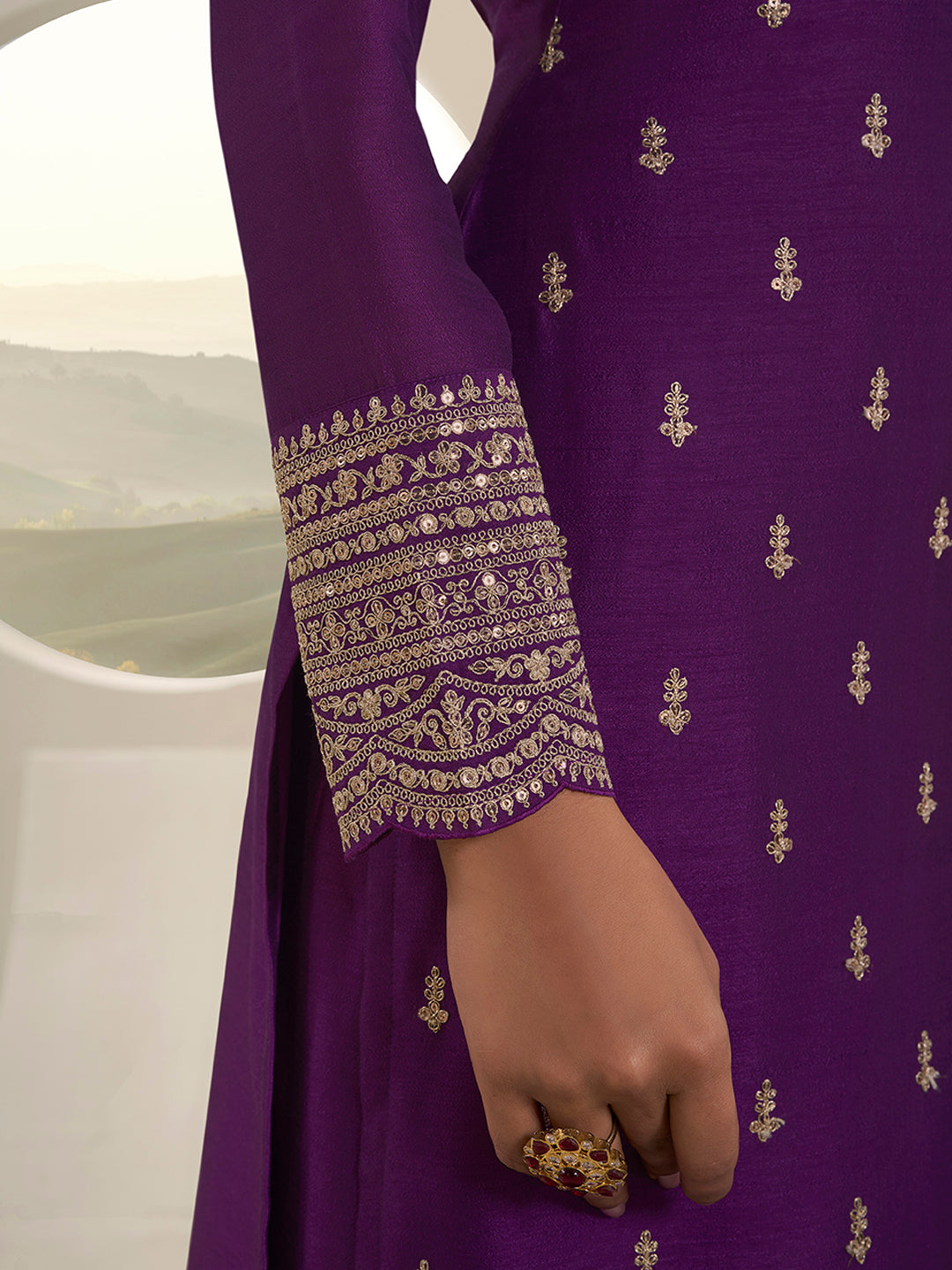Purple Designer Top Adorned with Exquisite Embroidered Palazzo Suit Set Product vendor