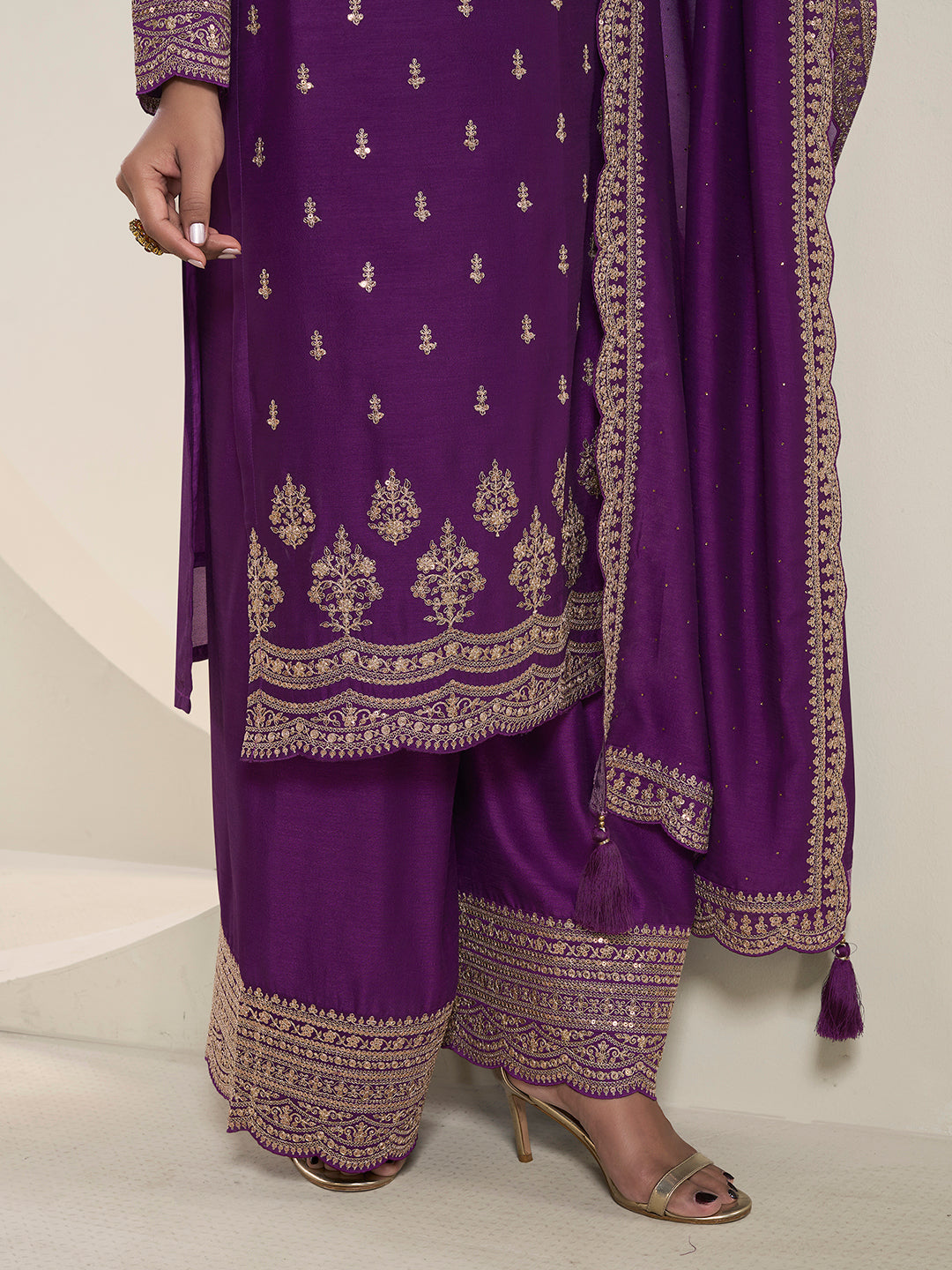 Purple Designer Top Adorned with Exquisite Embroidered Palazzo Suit Set Product vendor