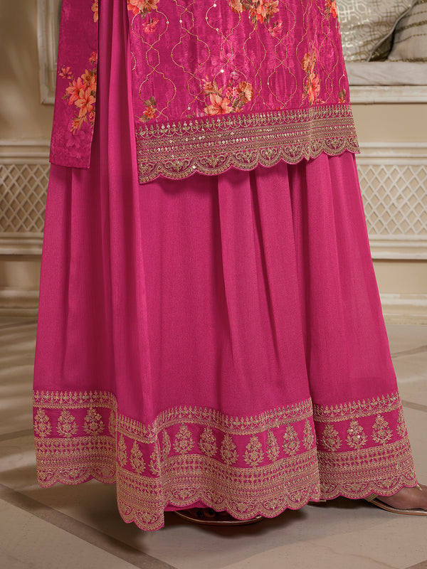 Rani Pink Digital Floral Printed Embroidered Sharara Suit Set Product vendor